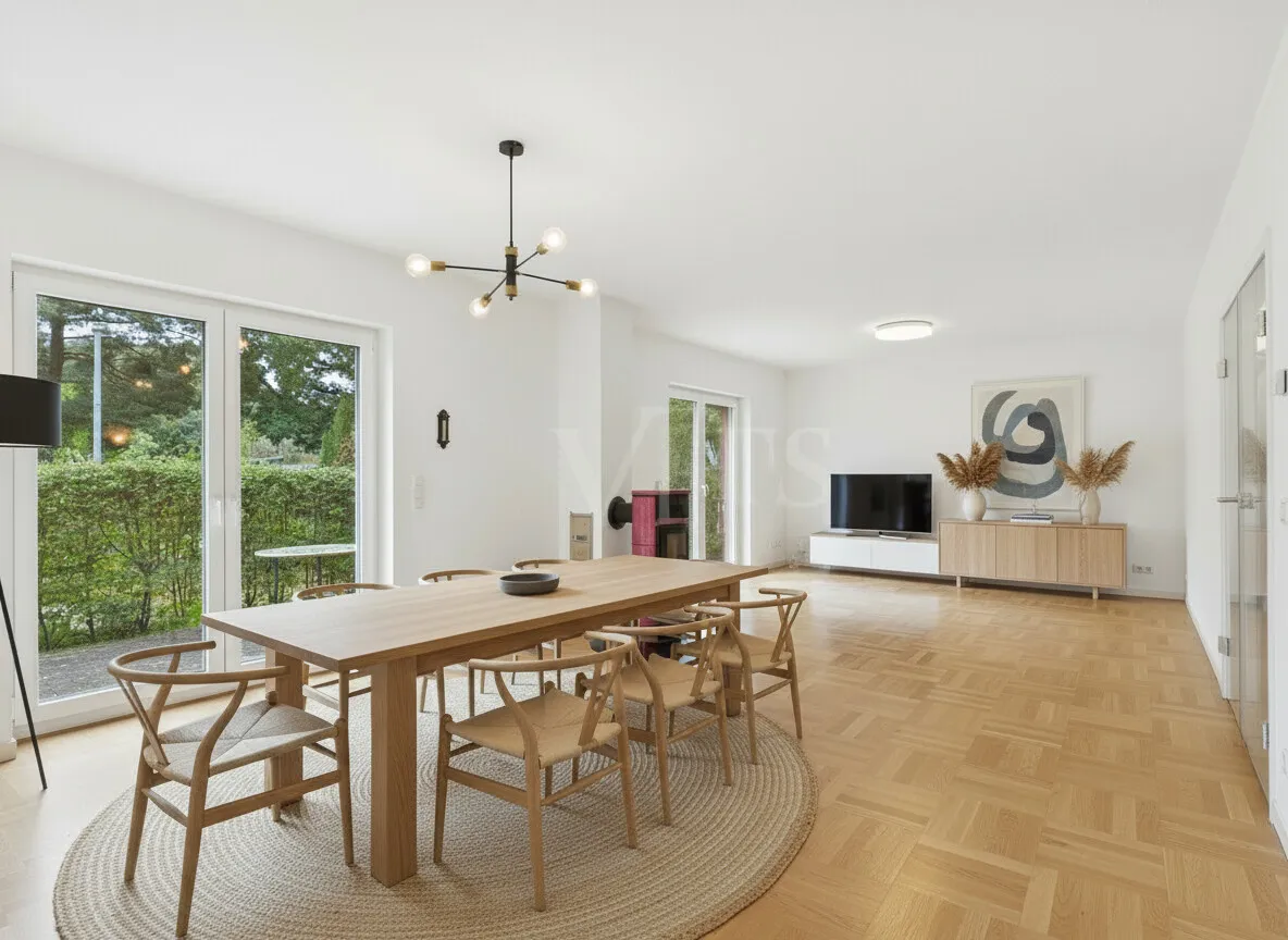 Wohnzimmer mit Kaminofen (KI-generiert)