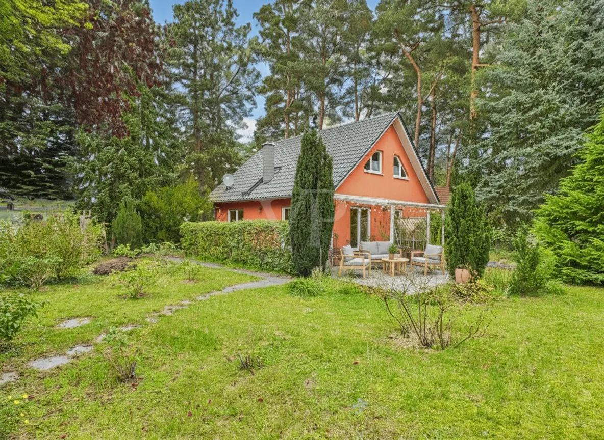 Großes Grundstück, Gartenmöbel KI-generiert