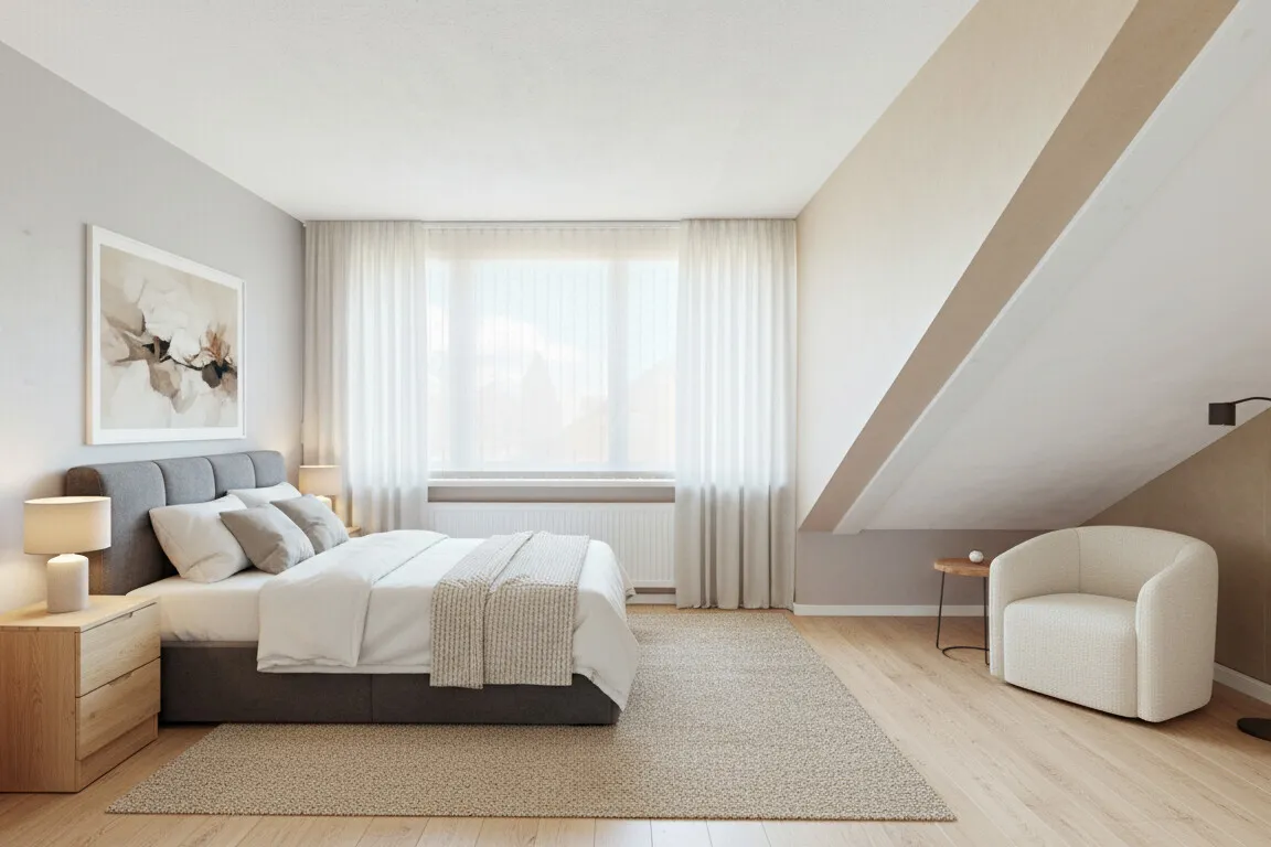 Wohnbeispiel Schlafzimmer DG - mit KI eingerichtet