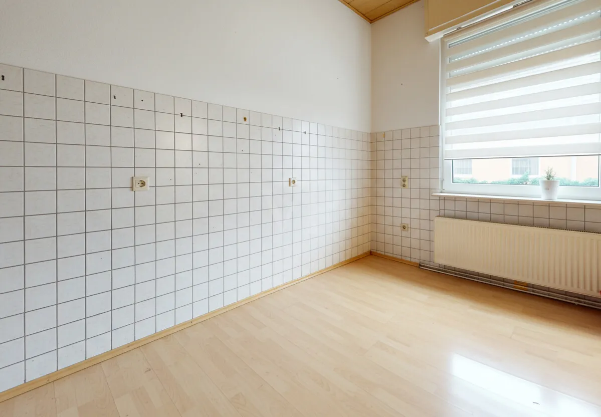 Küche - KI-generierte, leergeräumte Darstellung