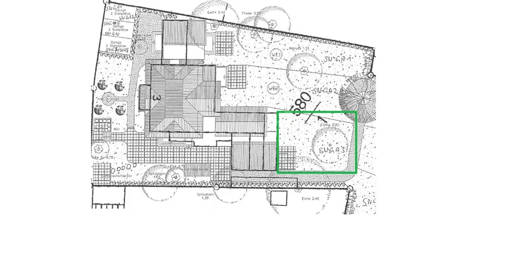 grün markierter Bereich Gartenanteil