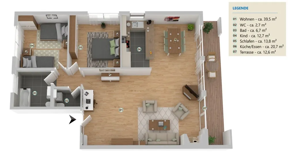 Schöne Wohnung mit gedecktem Parkplatz