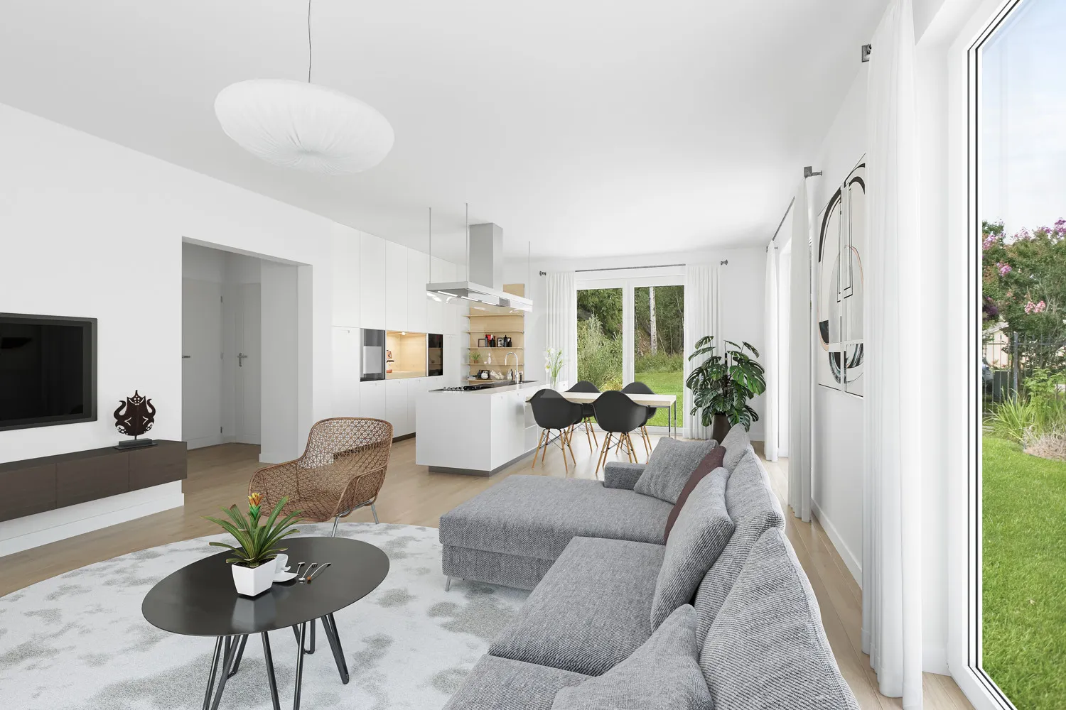 Blick Küche & Essbereich visualisiert