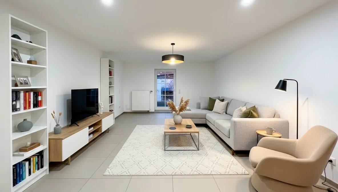 OG geräumiges Wohnzimmer mit Einrichtungsbeispiel