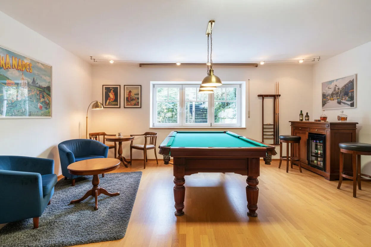 Büro oder Hobbyraum im UG mit Einrichtungsbeispiel