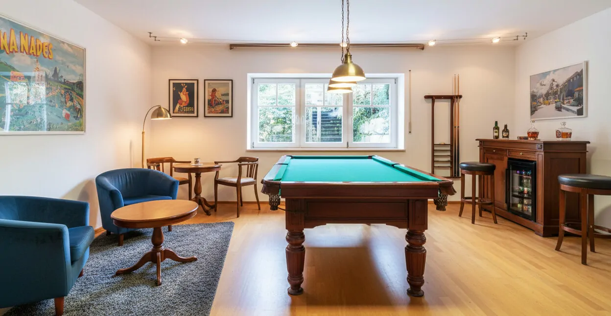 Büro oder Hobbyraum im UG mit Einrichtungsbeispiel