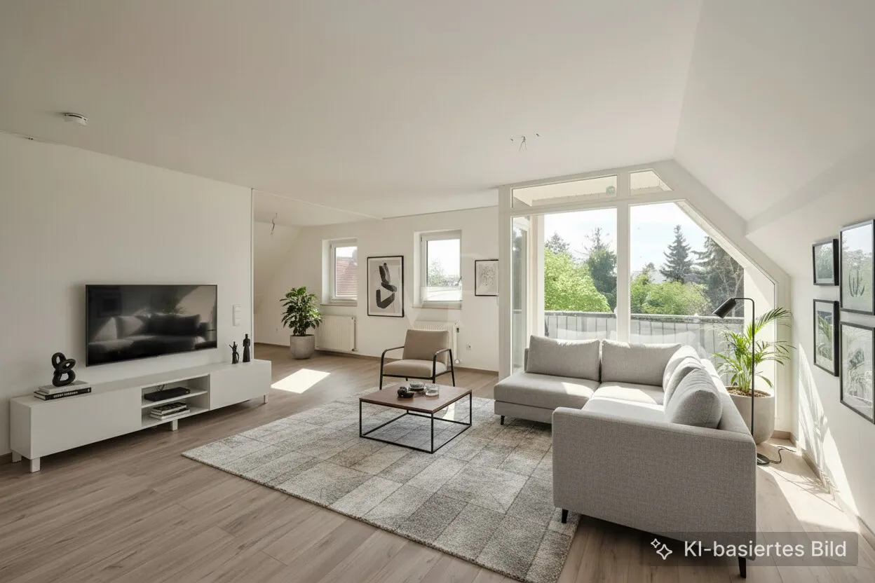 Helles Wohnzimmer mit Balkon KI