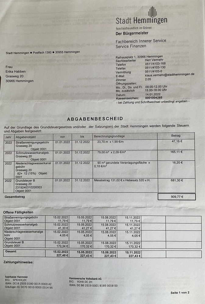 Gebühren an die Gemeinde