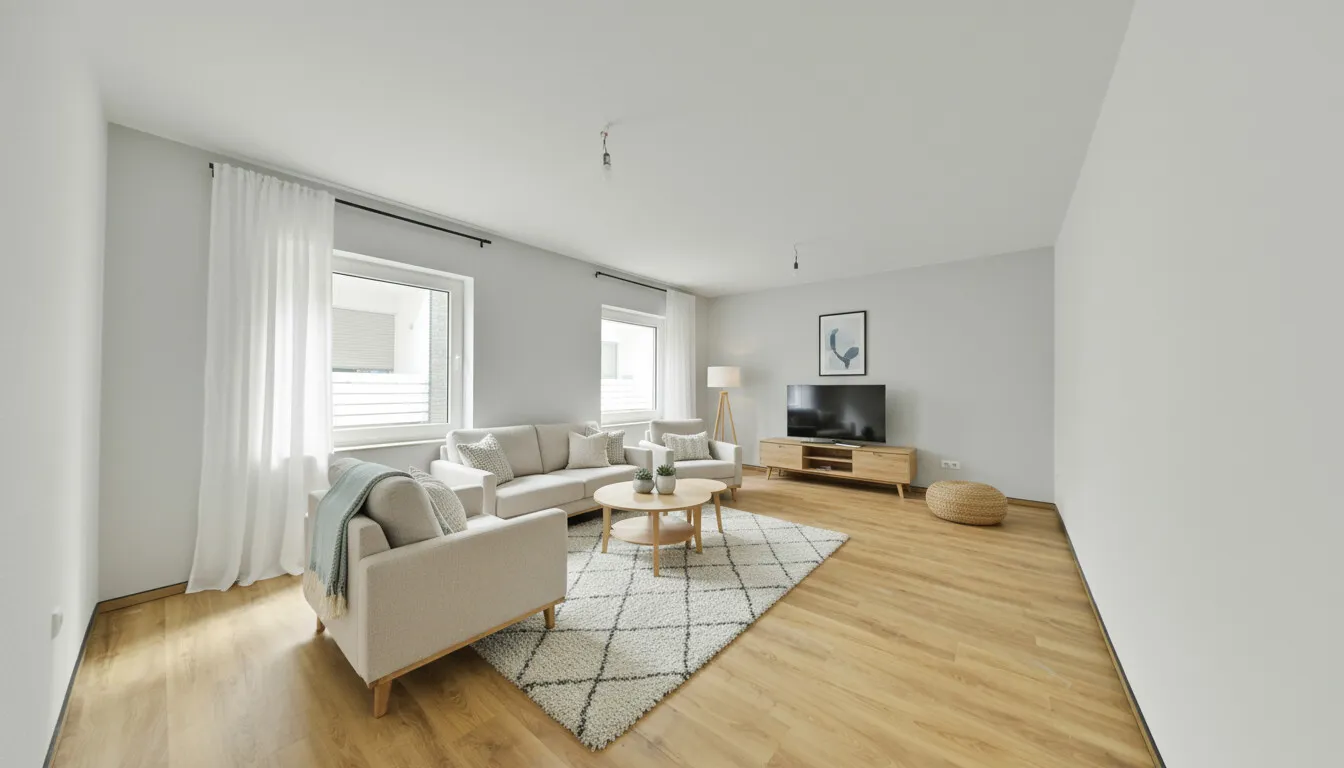 Wohnzimmer KI möbliert