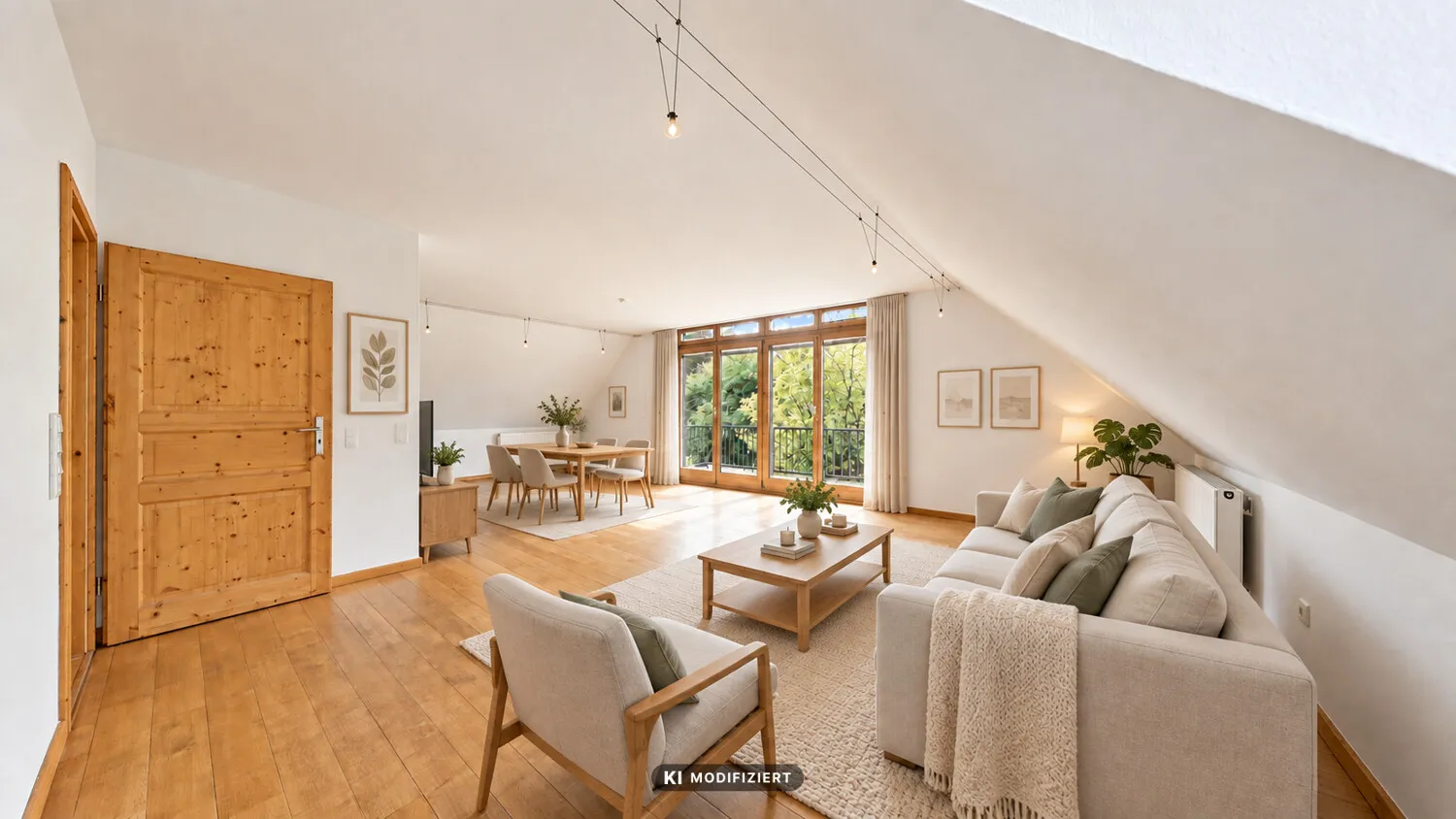 Wohnzimmer KI möbliert
