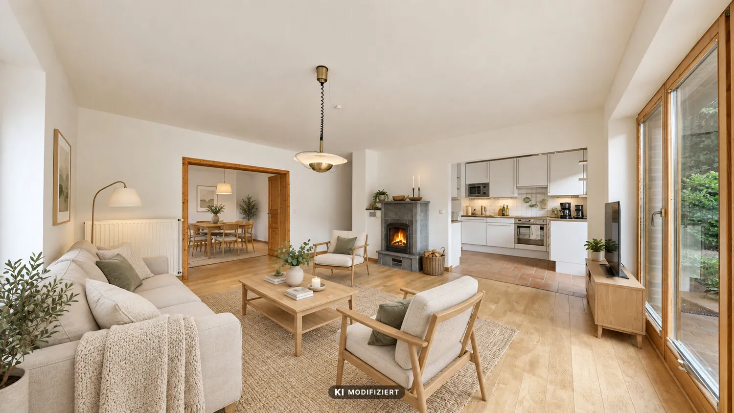 Wohnzimmer KI möbliert