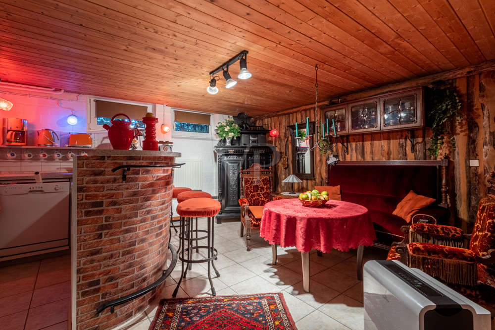 Das Wohnzimmer mit Bar im Souterrain