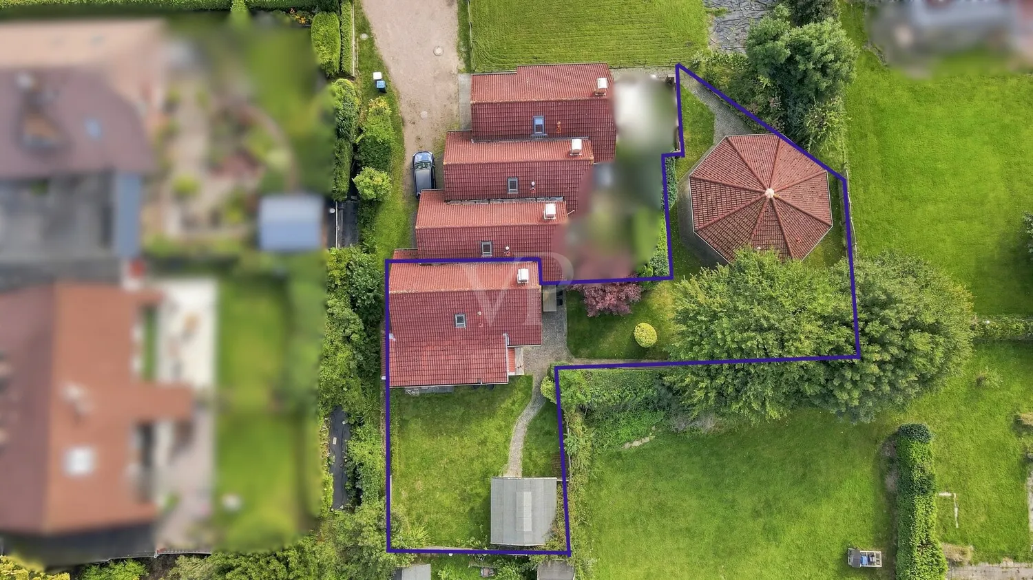 Die Luftaufnahme mit Abgrenzung