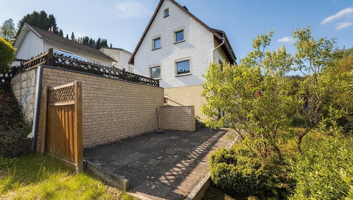 Seitenansicht mit Terrasse