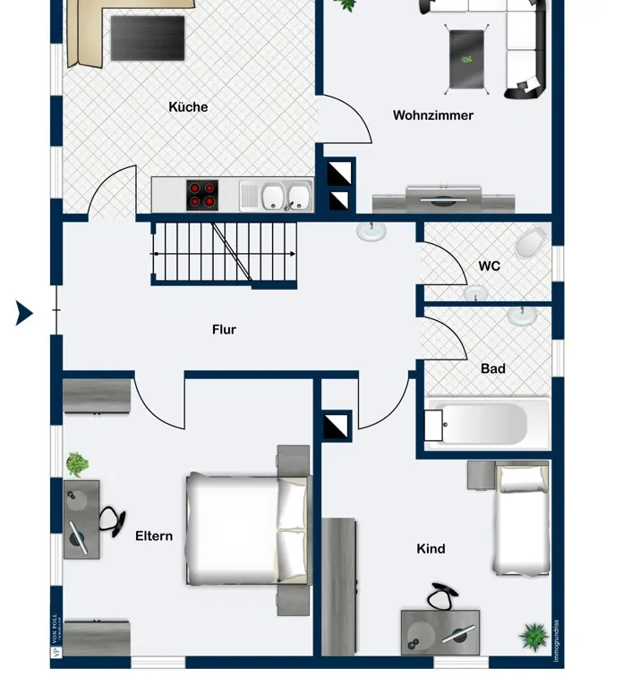 Grundriss Hochparterre sowie OG