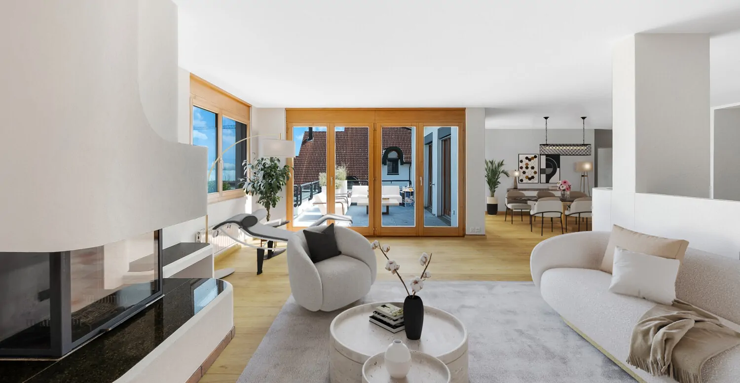 Interior Staging-Inspiration für zeitgemässes Wohnen - Raum, Licht und Ausblick vereint