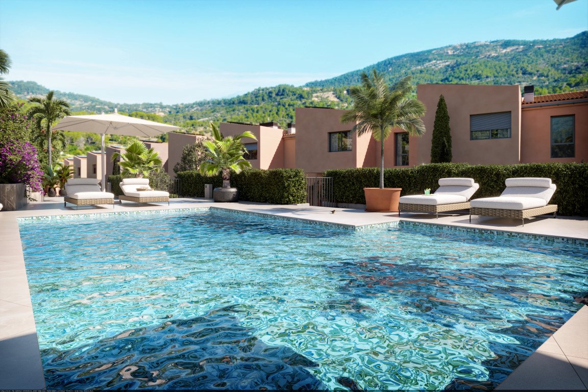Moderno adosado de obra nueva con piscina comunitaria y jardín privado en Esporles