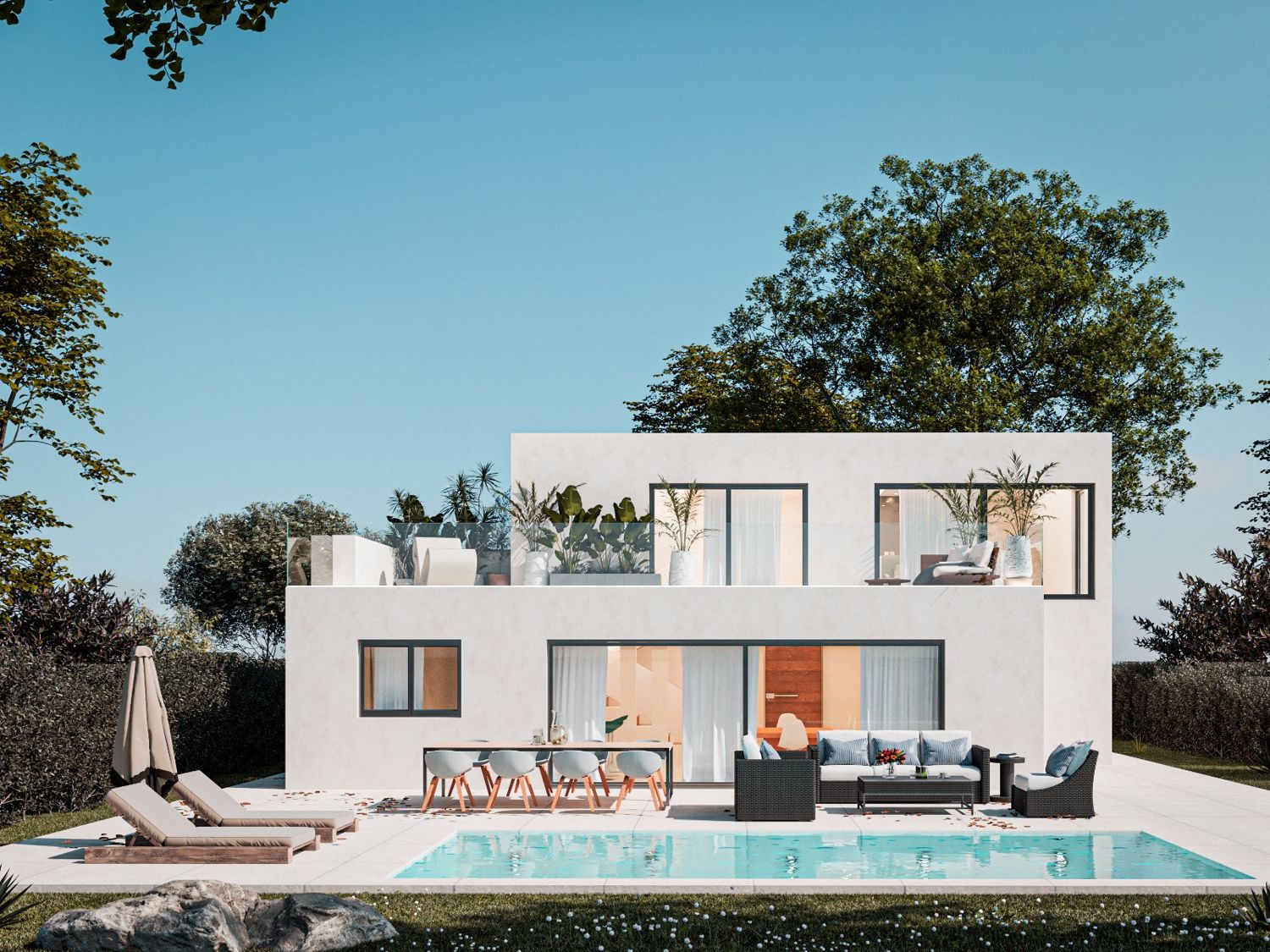 Elegante villa con piscina y jardín en Bahía Grande