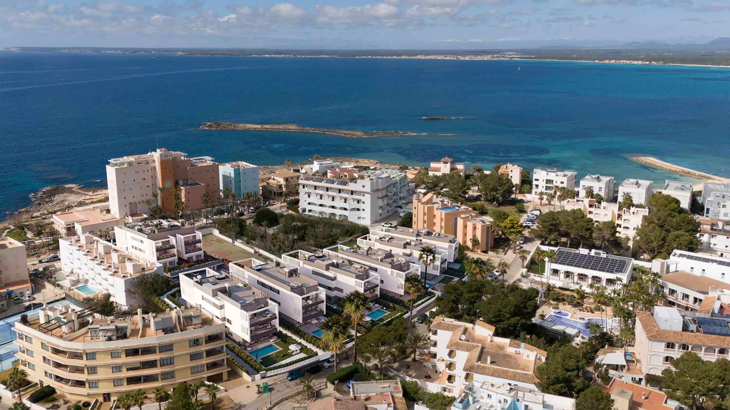 Moderno ático de obra nueva con vistas al mar, azotea y piscina comunitaria en Colonia de Sant Jordi