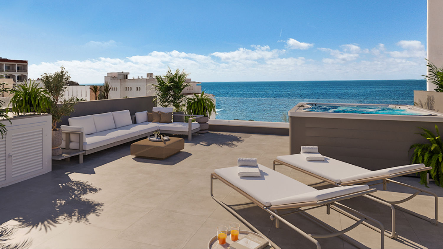 Moderno ático de obra nueva con vistas al mar, azotea y piscina comunitaria en Colonia de Sant Jordi