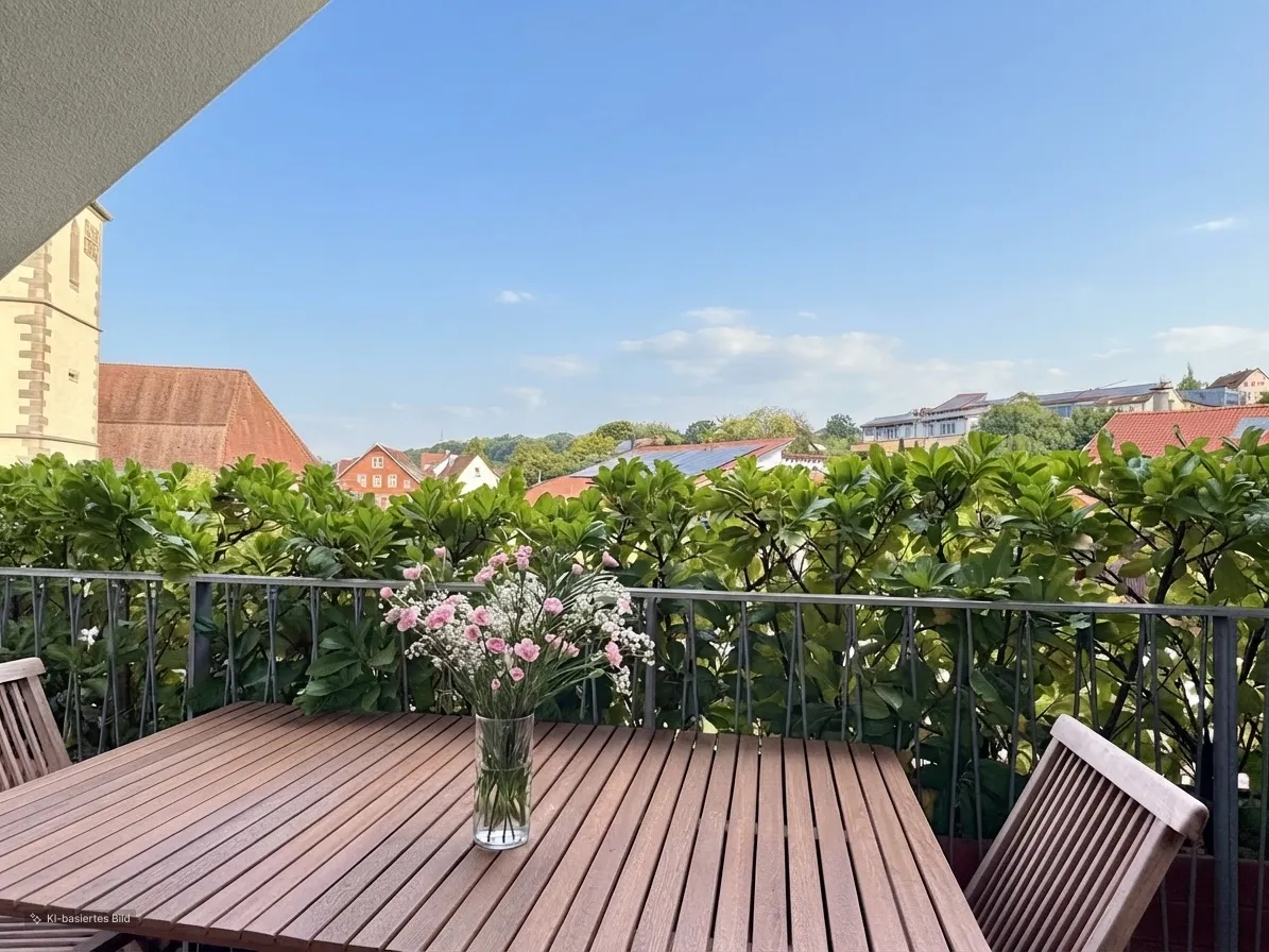Balkon an 2 Seiten der Wohnung verlaufend, Strom und Wasseranschluß