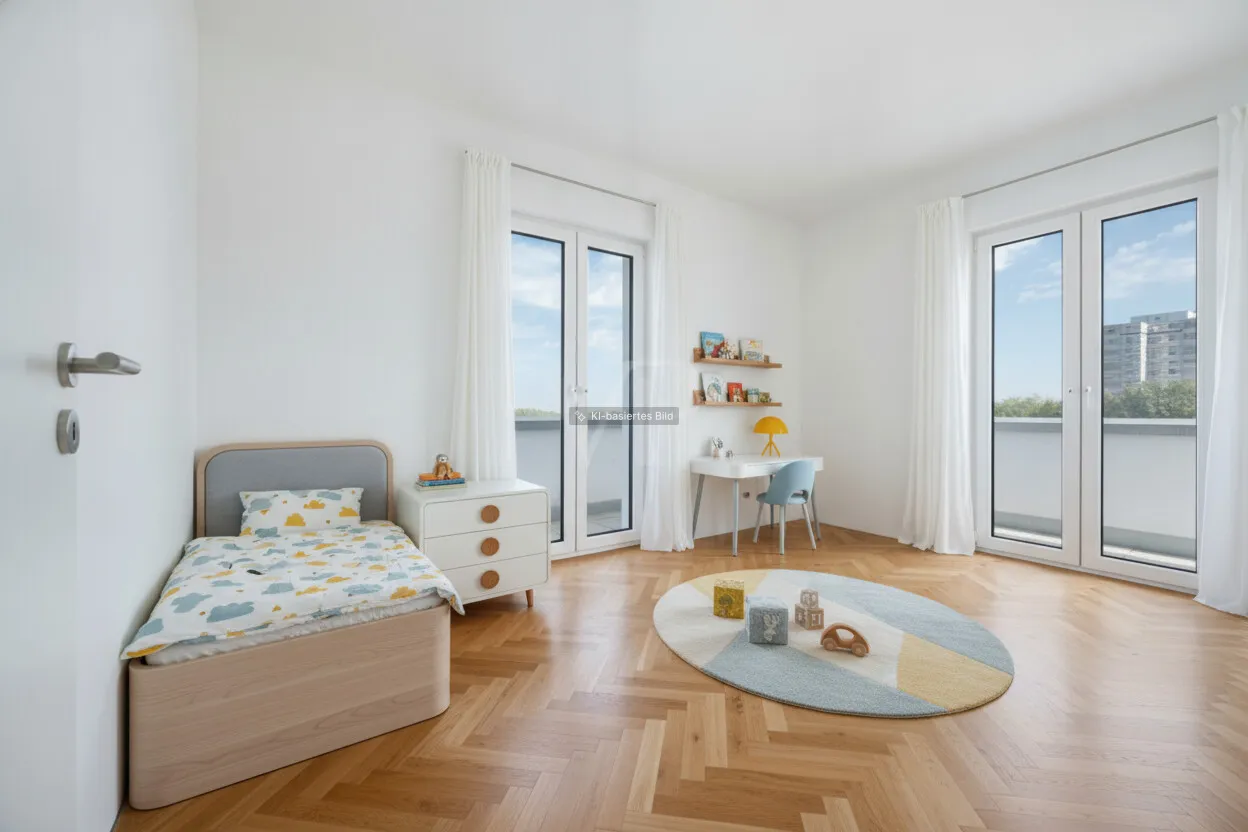 KI- mögliche Möblierung Schlafzimmer/Büro Dachgeschoss
