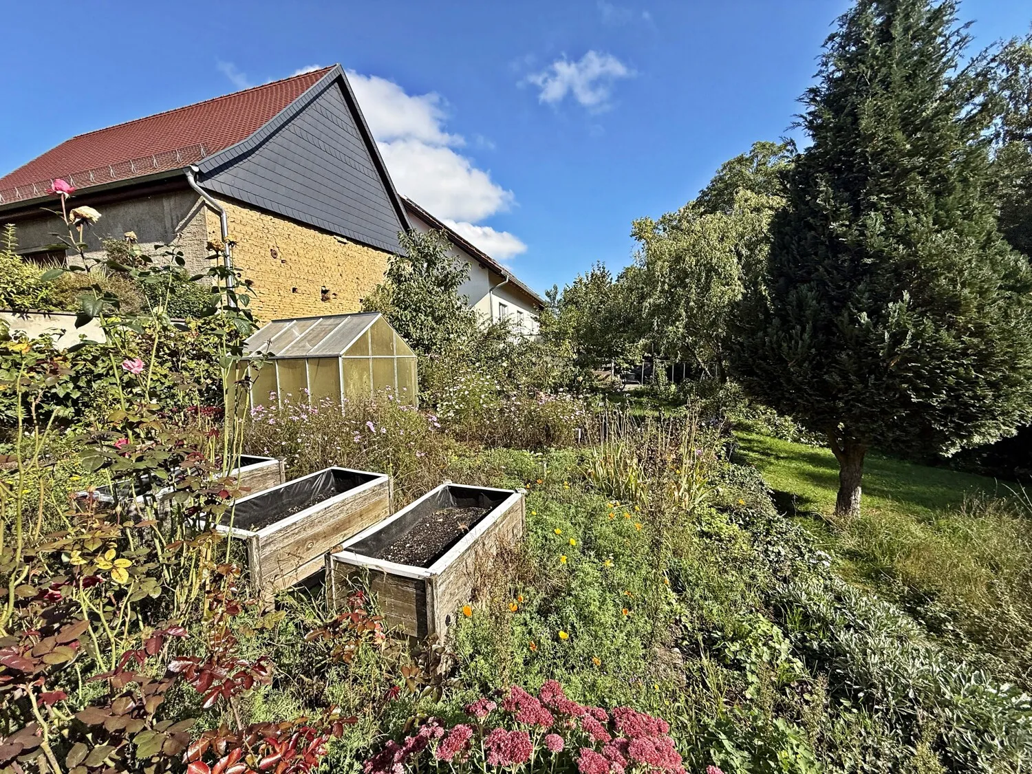 Garten mit Hochbeeten