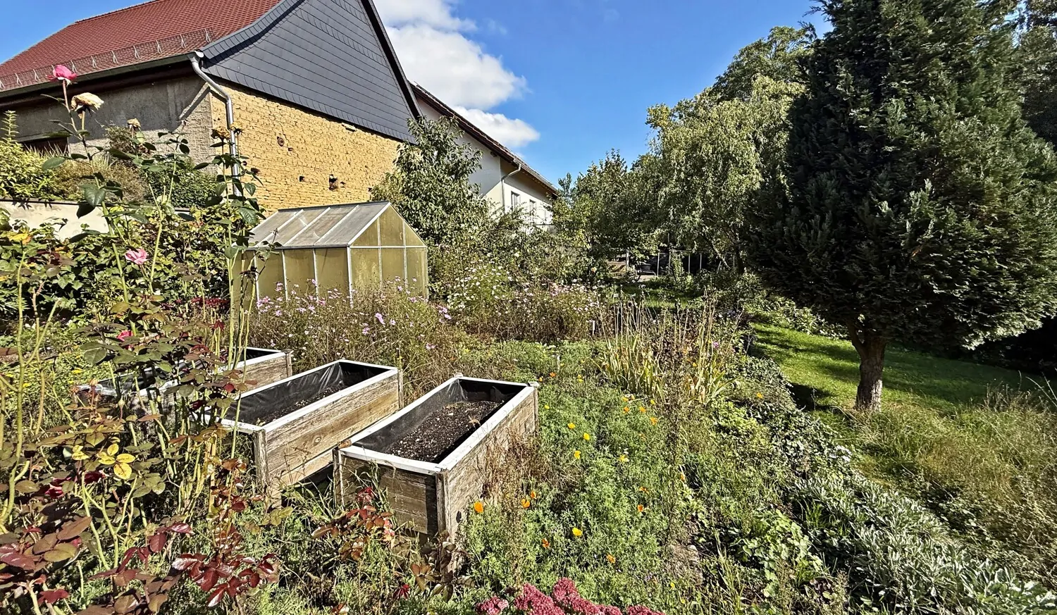 Garten mit Hochbeeten