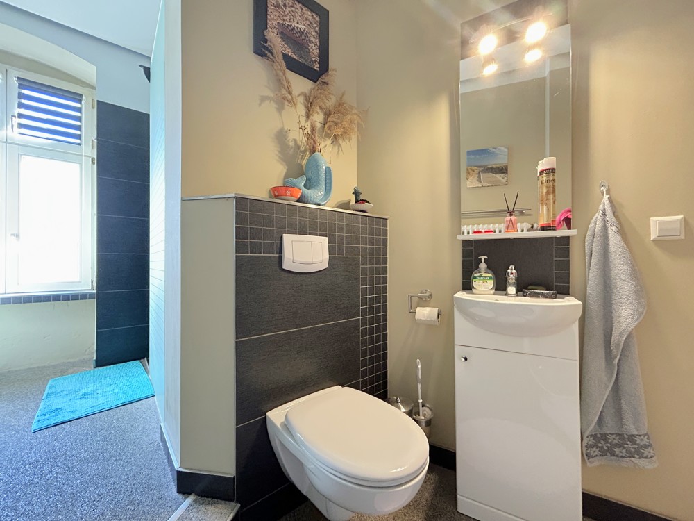 Badezimmer mit Epoxidharzboden und Walk-In-Shower (WE2)