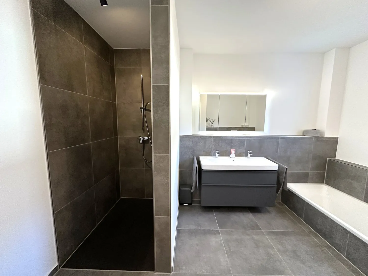 modernes Badezimmer mit Badewanne und Dusche