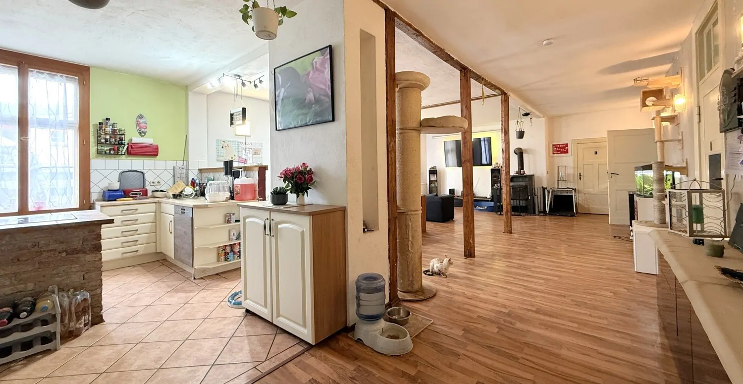 großer Wohn- und Essbereich mit offener Küche