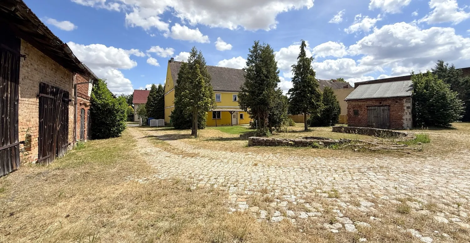 gepflasterte Auffahrt mit feldsteinen