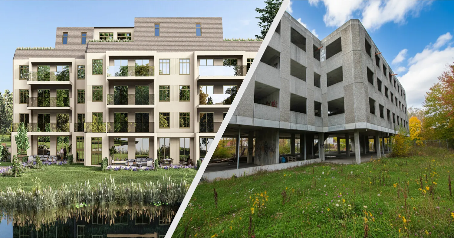 Visualisierung und bestehender Rohbau