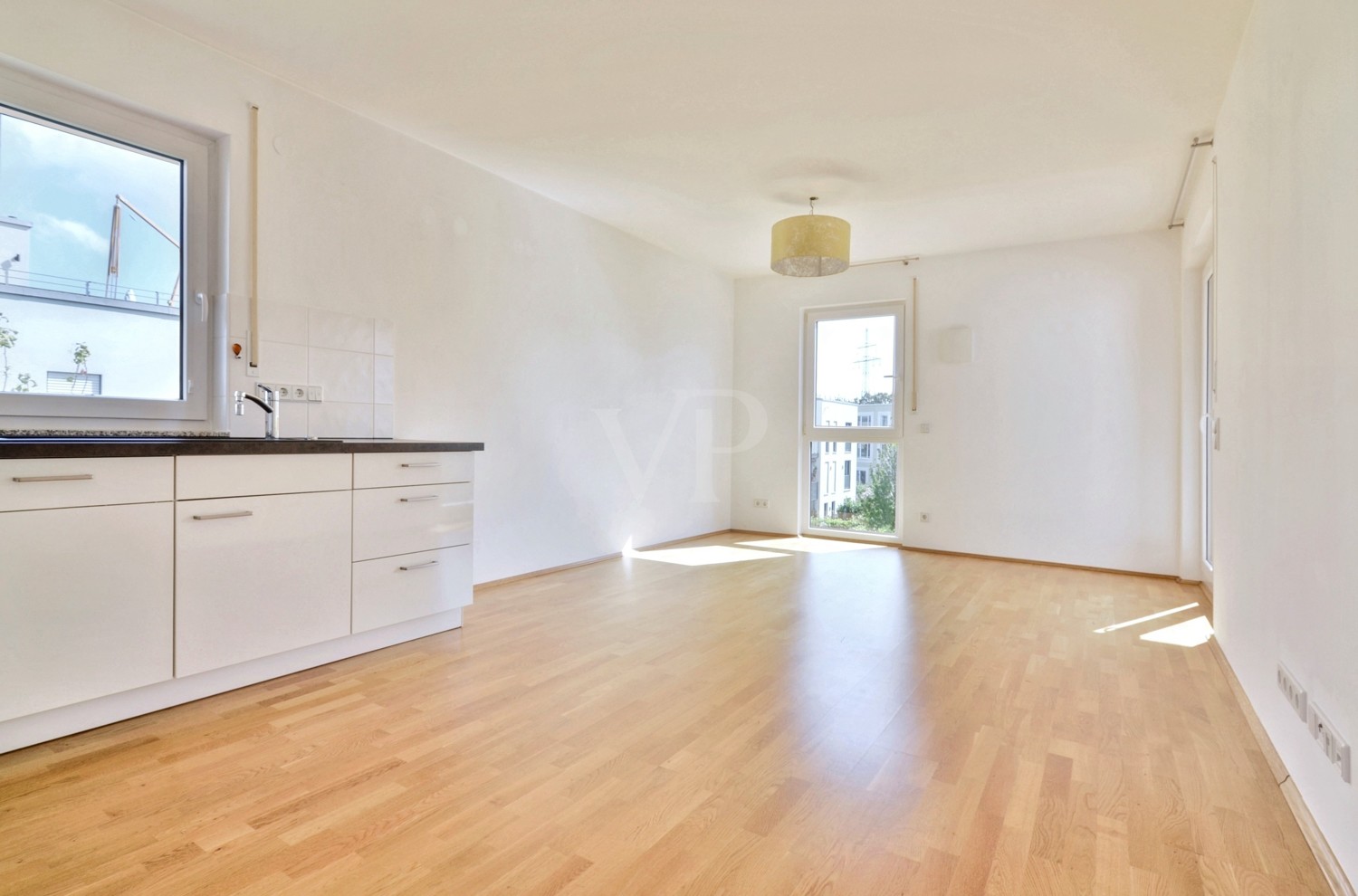 Küche mit Blick in den Wohnbereich