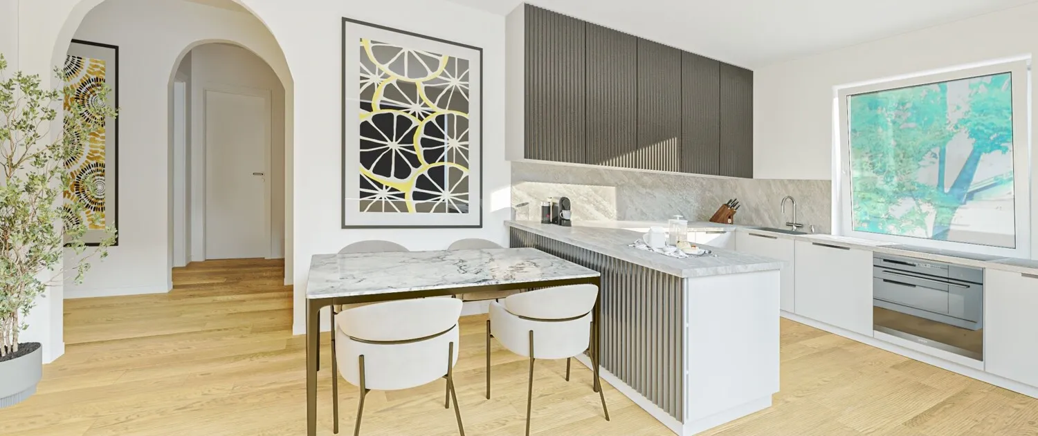 Gestaltungsvorschlag offener Bereich Küche und Essen