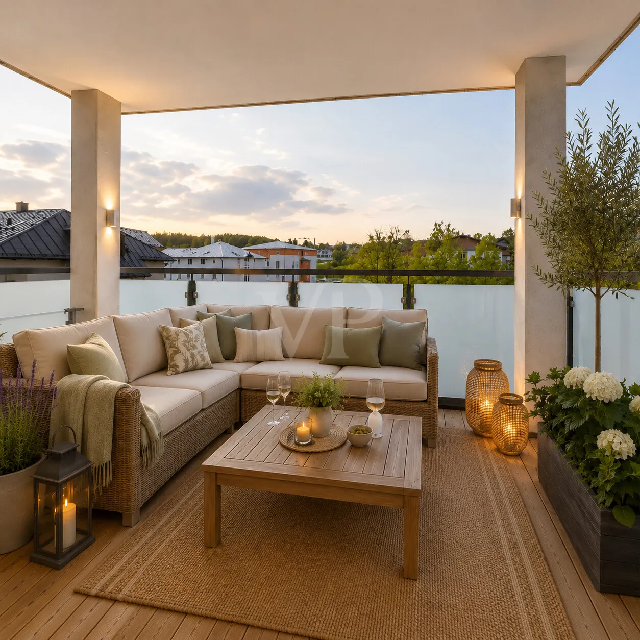 Neubau Visualisierung Anmutung Balkon überdacht