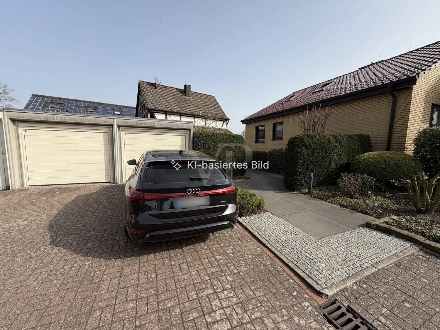 Seitenansicht mit Garagen