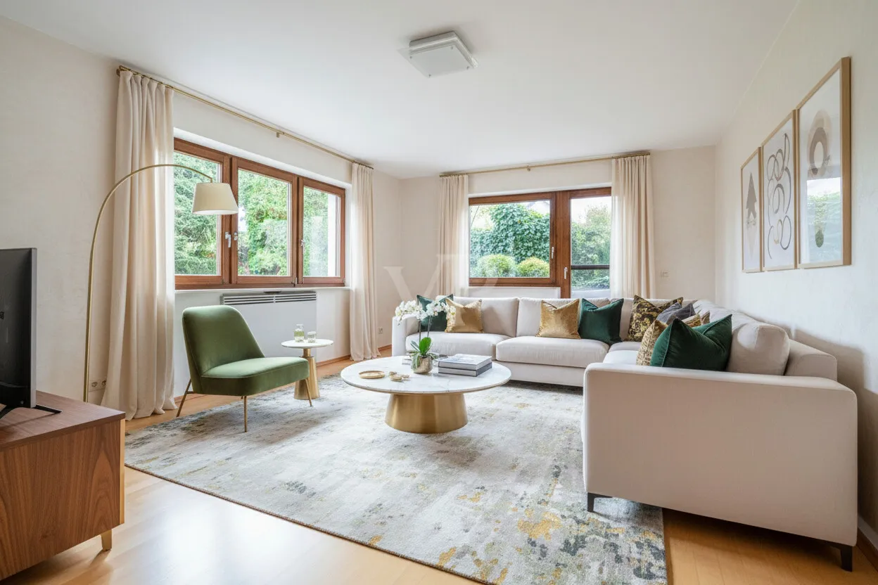 Einliegerwohnung - Wohnzimmer - Illustration möbliert