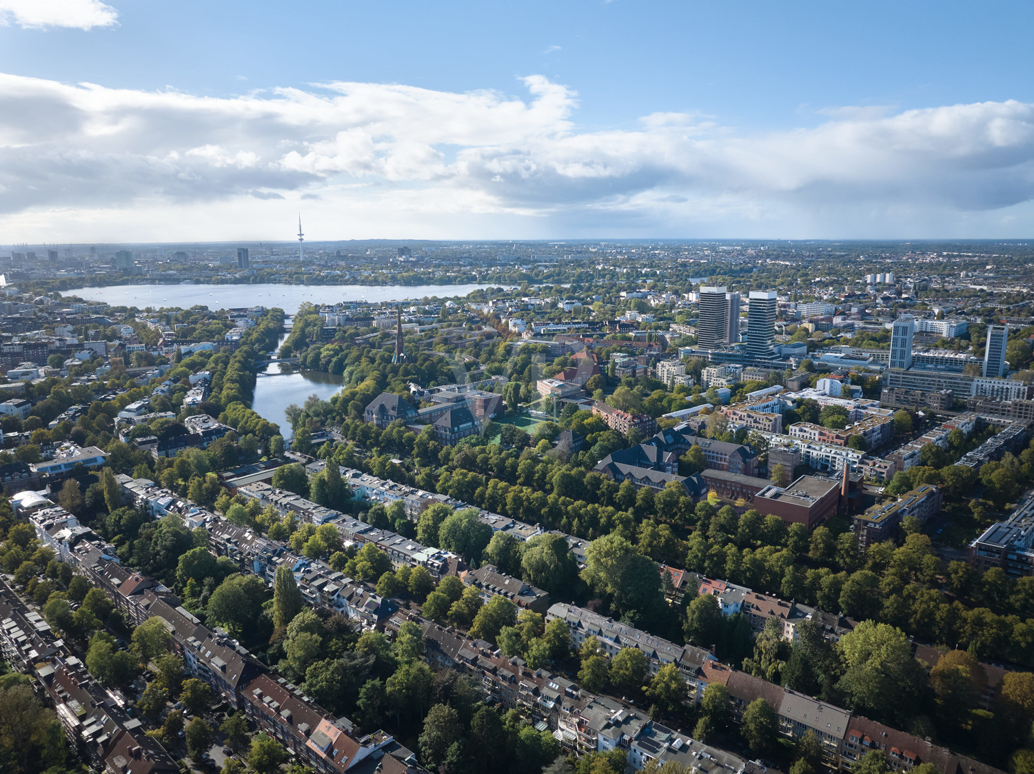 Das Auenviertel von oben - nur 15 Gehminuten von der Alster entfernt!