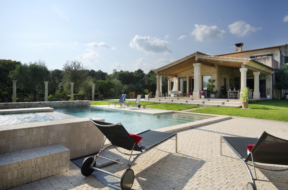 Pool area of the finca in Pollensa Mallorca