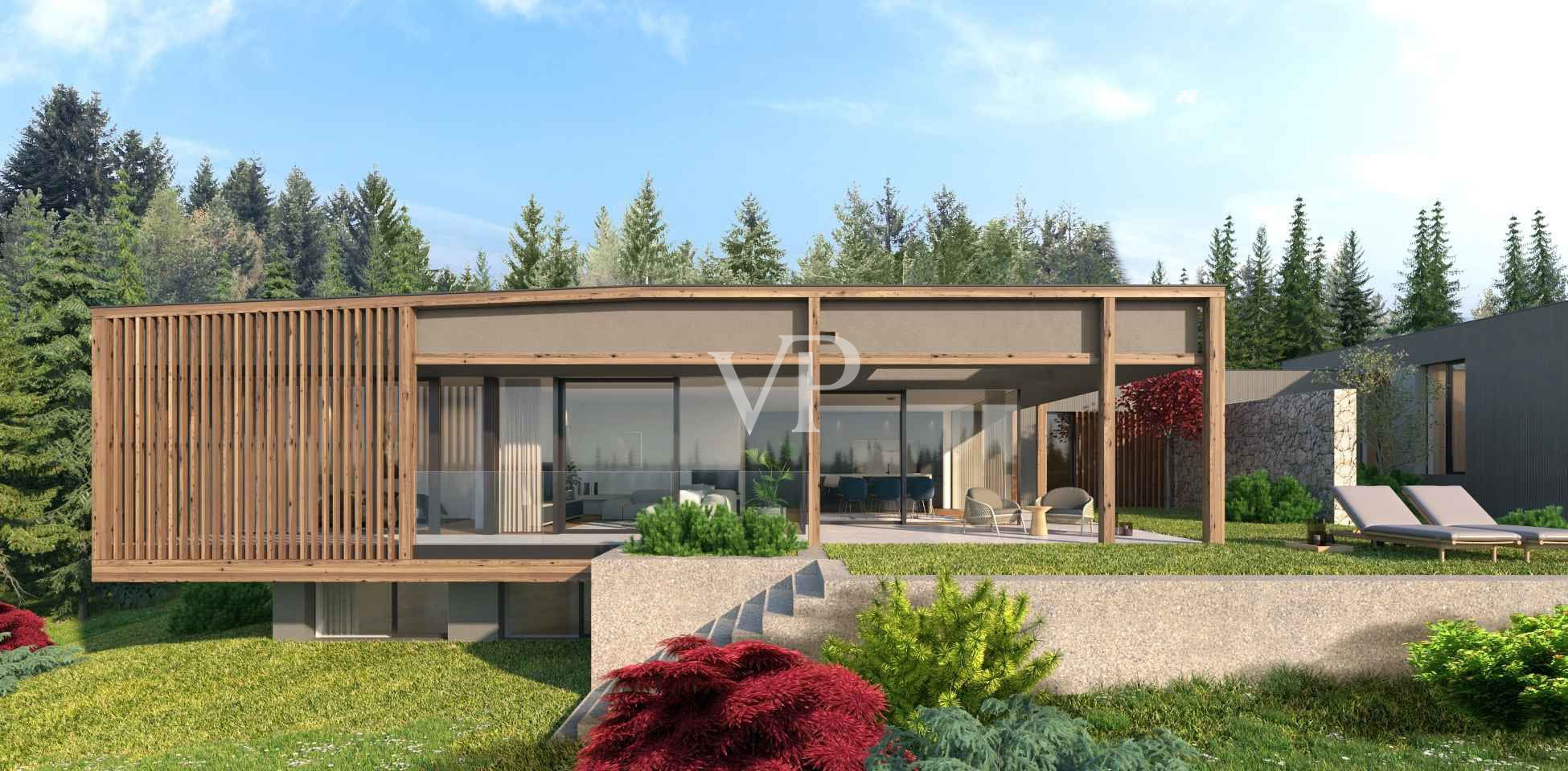 Dos villas de nueva construcción en estilo alpino, directamente en el campo de golf de Petersberg