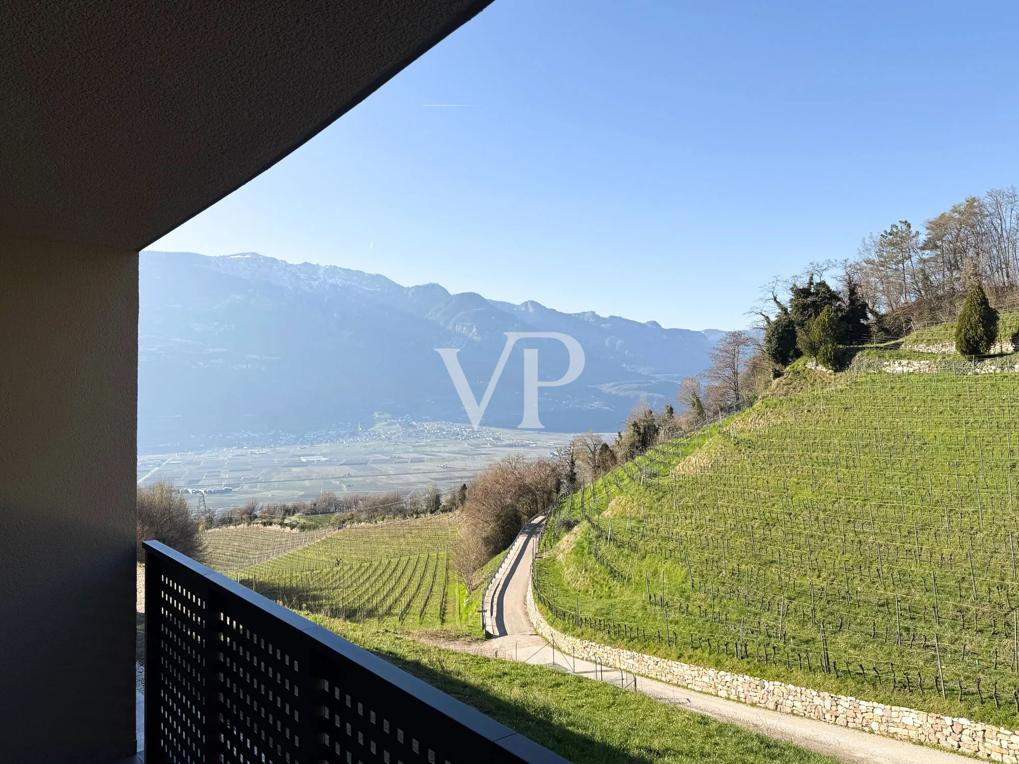 Elegante y moderno chalet adosado rodeado de vegetación.