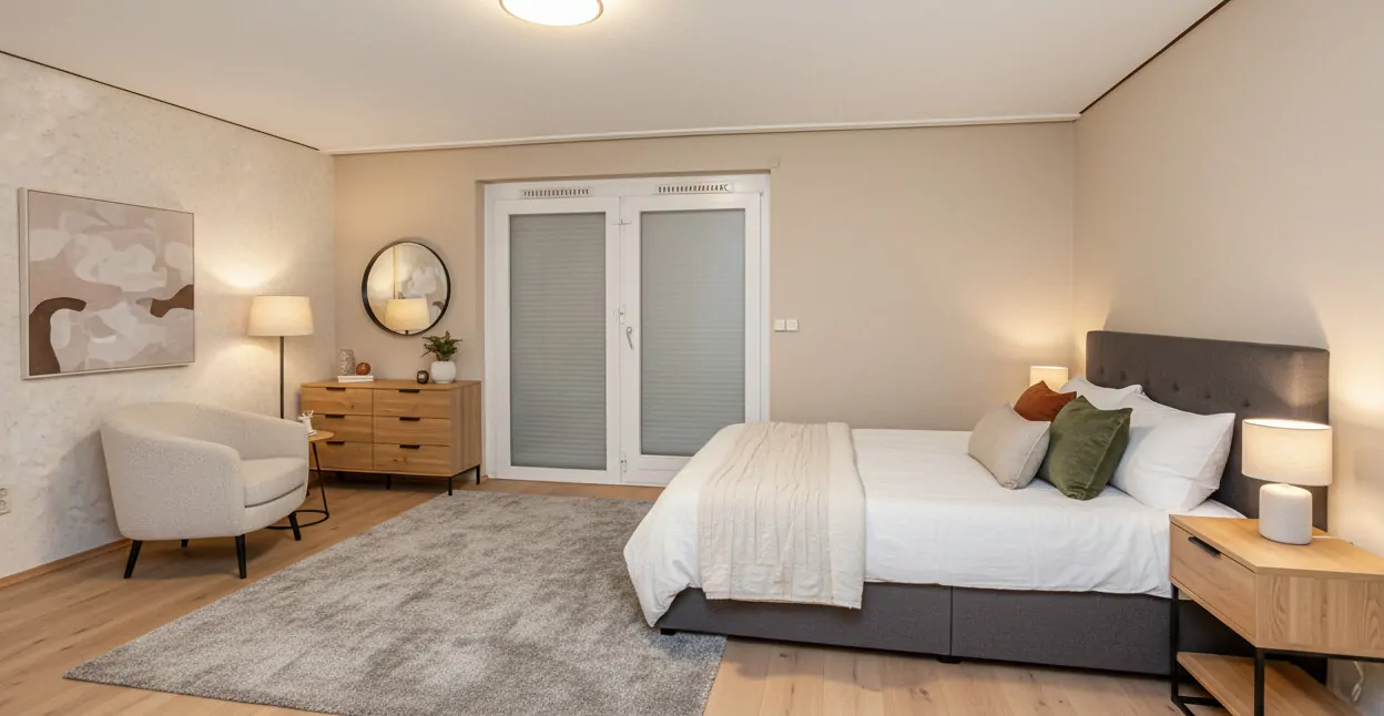 Schlafzimmer im Erdgeschoss (KI Einrichtungsbeispiel)