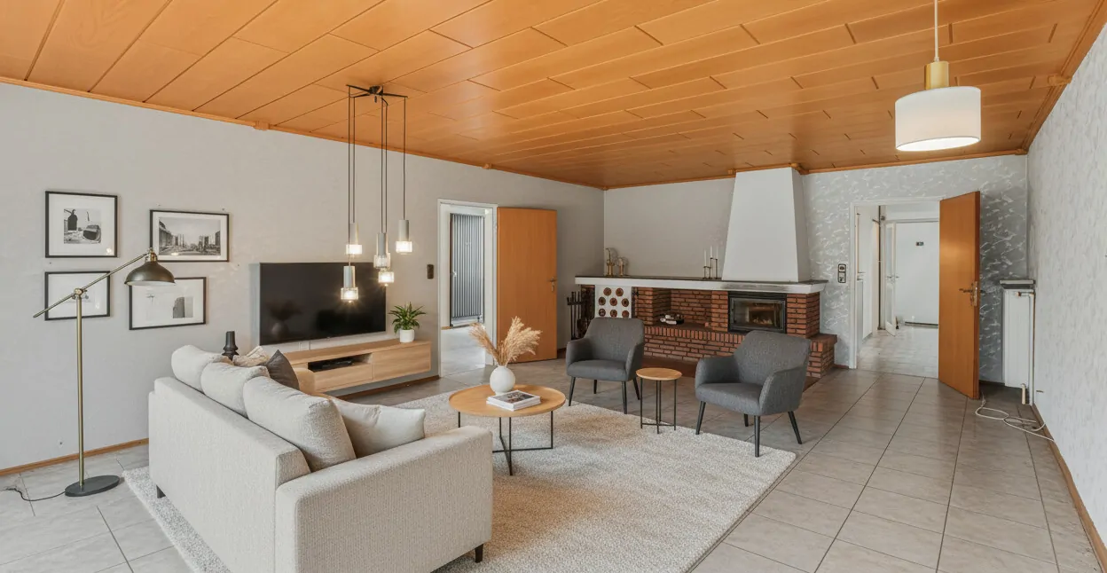 Wohn- und Esszimmer im Erdgeschoss (KI Einrichtungsbeispiel)