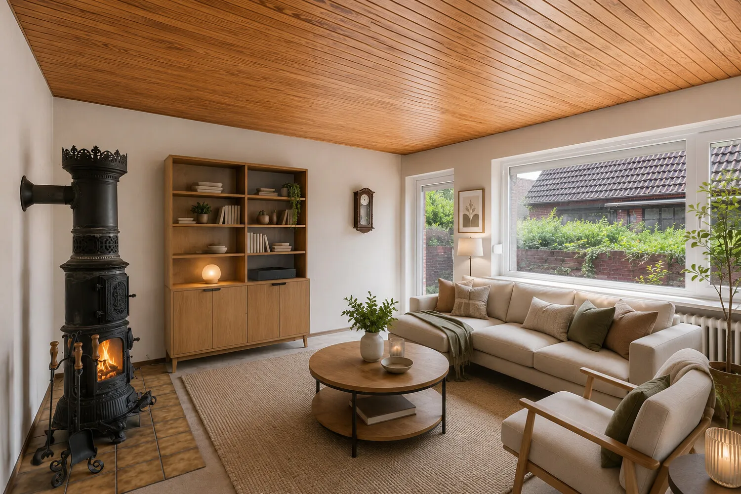 Wohnzimmer - mit Kamin und direktem Zugang zur Terrasse I - KI-generiert