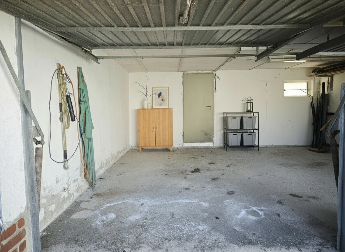 Garage links KI aufgeräumt