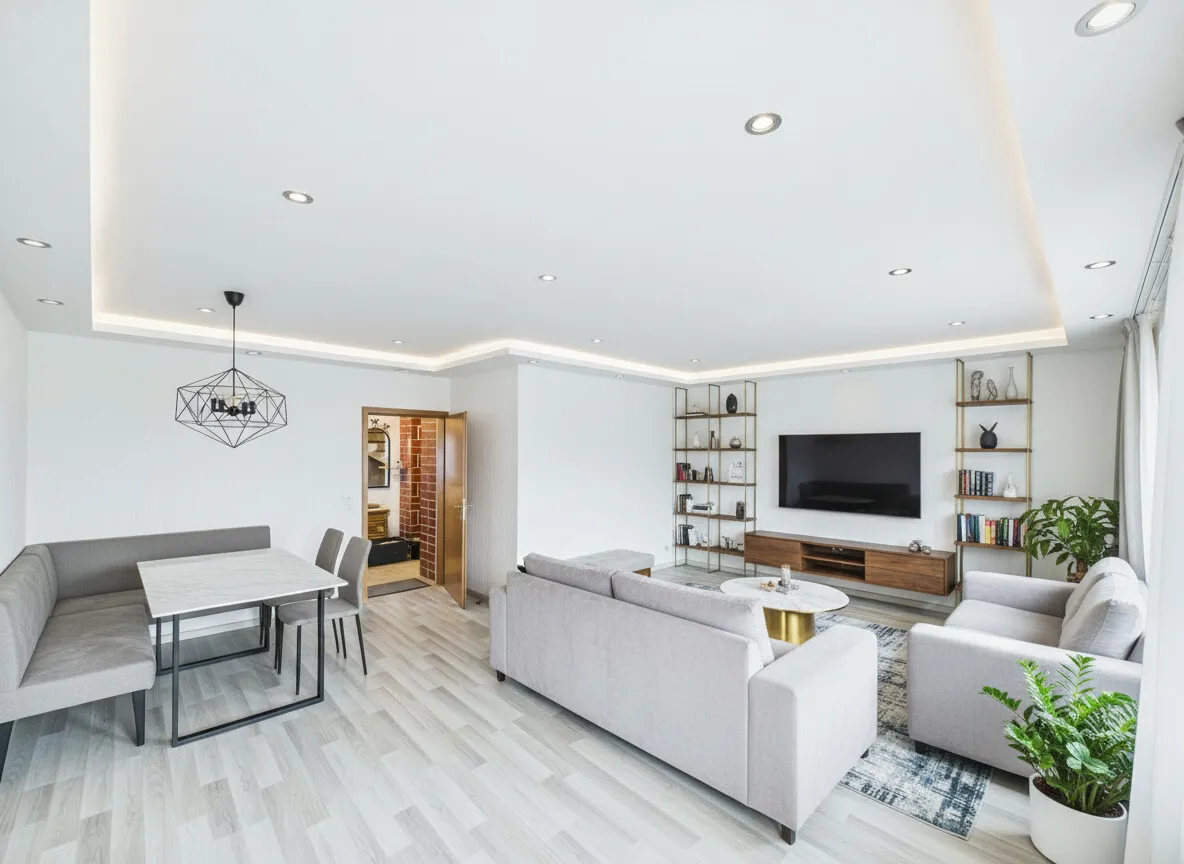 KI Wohnzimmer mit Esszimmer