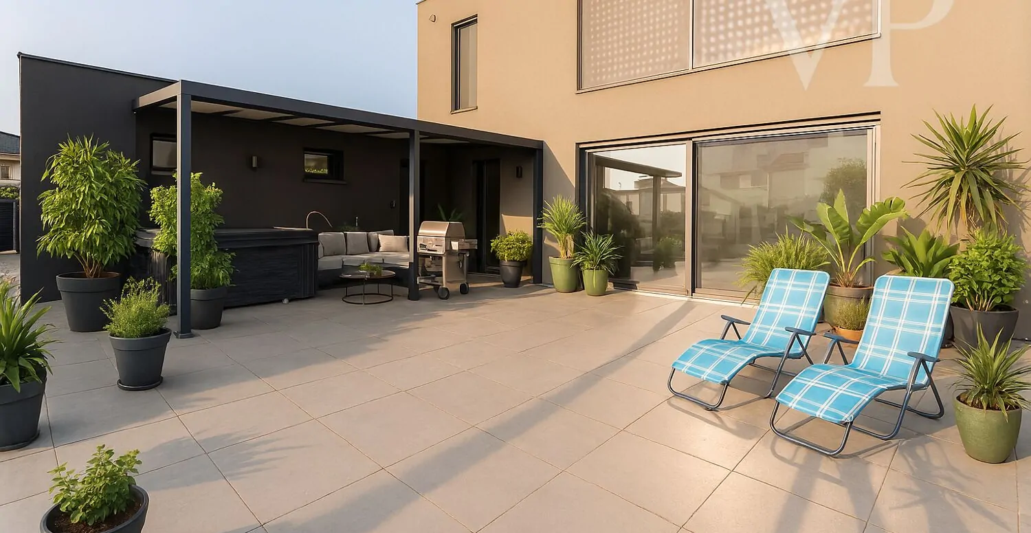 kaspós zöld növények a jakuzzi