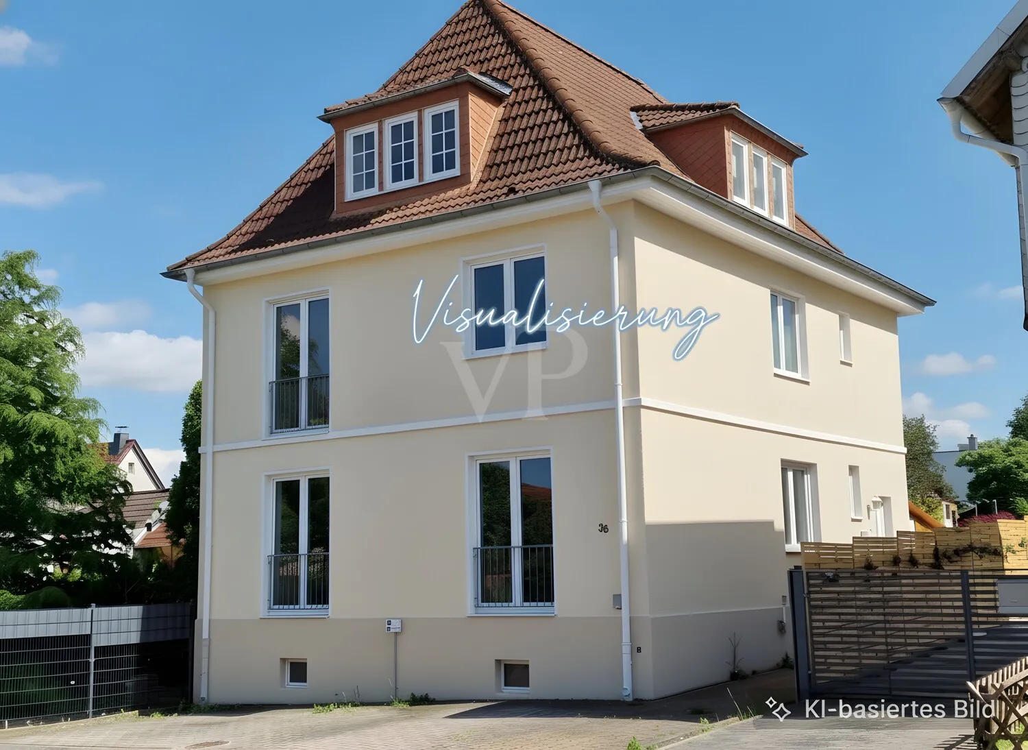 Visualisierungsbeispiel neue Fassadenoptik straßenseits