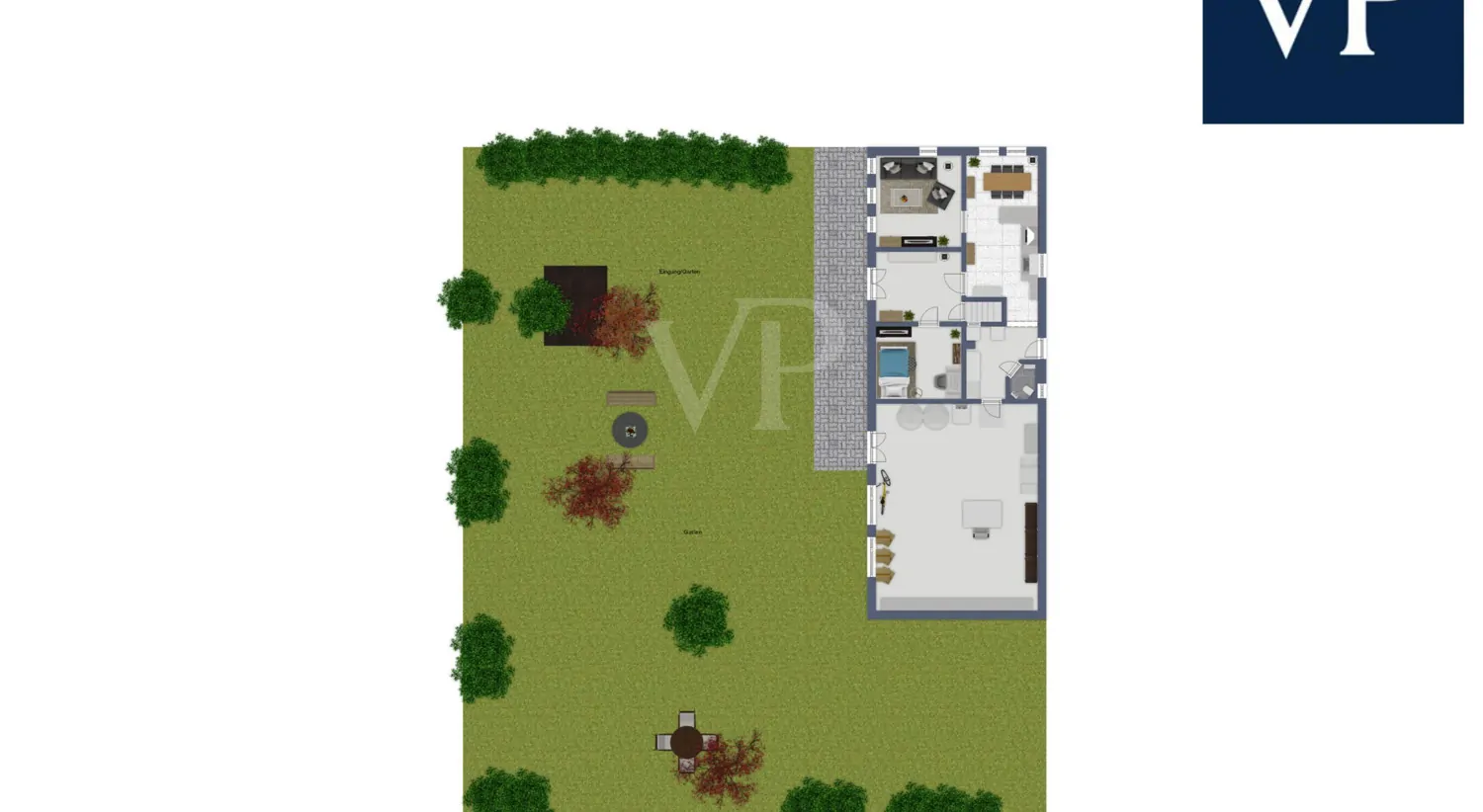 25.461.008. Grundriss EG mit Außenanlage